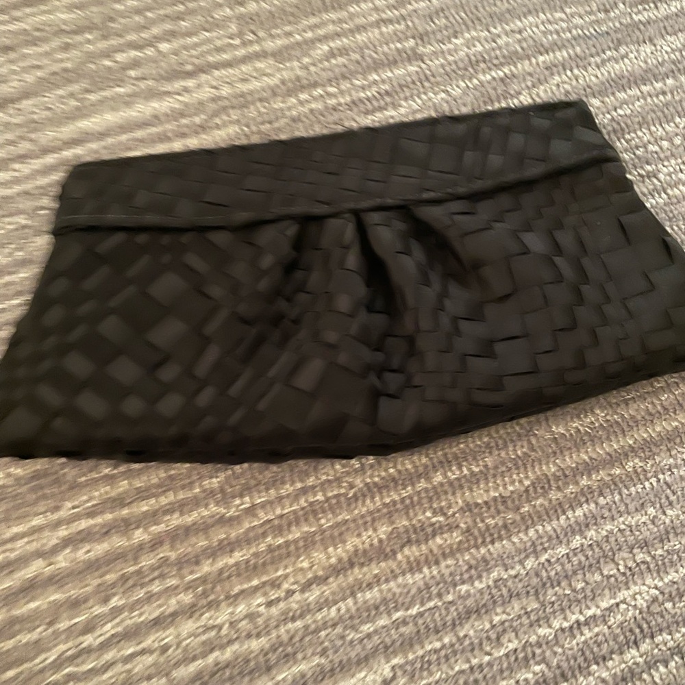 Laura merkin black satin woven clutch